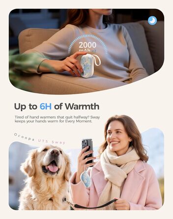 Електричні грілки для рук OCOOPA 2 шт., багаторазові 4000mAh, подарунок на Новий Рік для жінок, 1.5 см, зимові аксесуари, UT5 Sway Wiesengeflüster (Ocoopa x Artist Edition) (Блакитні квіти (Ocoopa x Artist Edition))