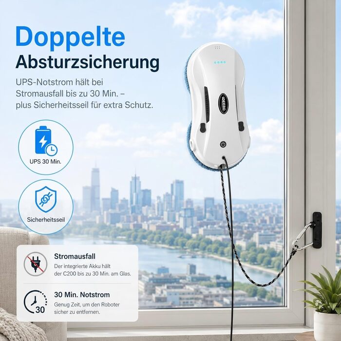 Робот для миття вікон Fensterputzroboter з подвійним розпиленням, автоматичною навігацією та захистом - електричний вікномийник для будь-яких вікон (білий)
