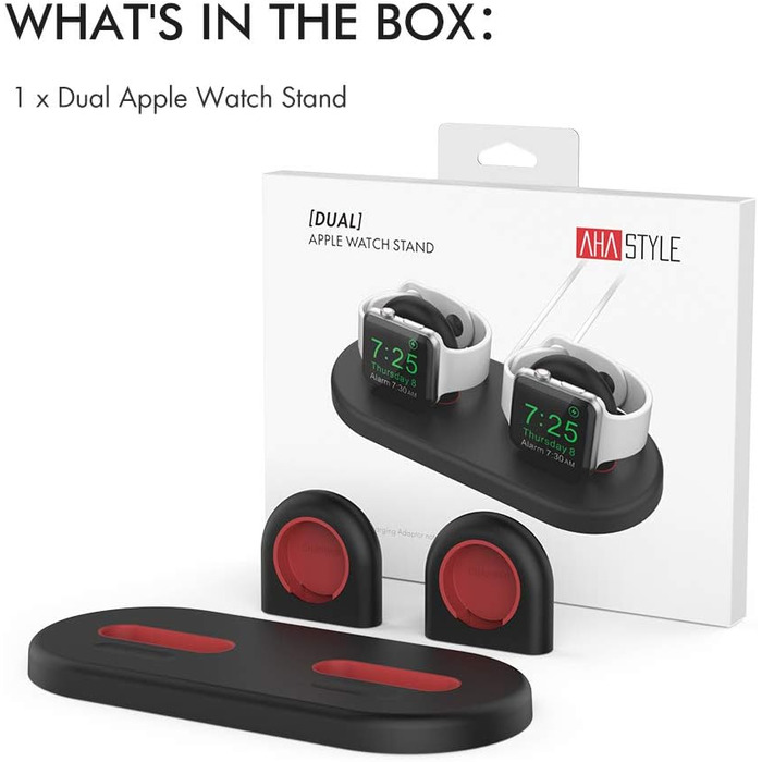 Стійка для зарядки 2 Apple Watch AHASTYLE, чорна. Сумісна з Ultra 3, Ultra 2, Ultra, SE3, SE2, SE, Series 11, 10, 9, 8, 7, 6, 5, 4, 3, 2, 1 (49/46/45/44/42/41/40/38mm). Без зарядного пристрою.