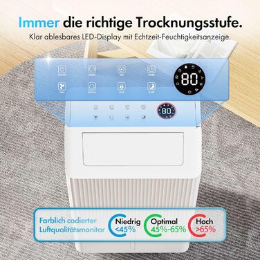 Електричний осушувач повітря VonHaus 20л/24г з Wi-Fi, для підвалу та кімнат до 20м², з таймером та шланг для зливу, сумісний з Alexa & Google Home