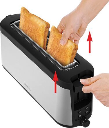 Tefal Element Long Slot Toaster TL4308 | 7 Browning Levels | 1000 Watts | Integrated Bagel Attachment | Elegant Design | Black/Stainless Steel Single