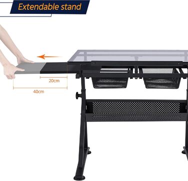 Yaheetech Adjustable Height Drafting Table Set with Tilt-Top, Storage & Stool - Drawing/Art Desk for Artists - Black