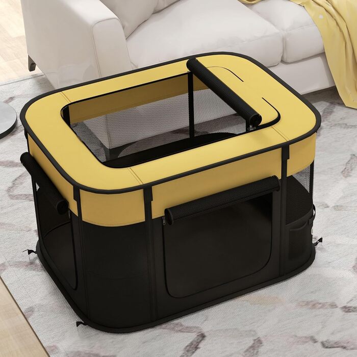 Клітка для собак PawHut, 94 x 74 x 60 см, розмір M, жовта, складана, з сумкою для зберігання