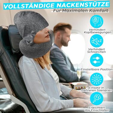Memory Foam Travel Pillow with Case - Orthopedic Neck Pillow for Airplane, Car, Train - Comfortable & Supportive Travel Cushion
