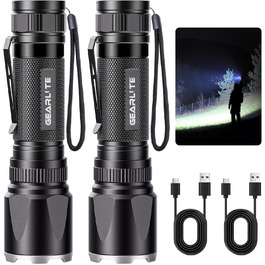 Тактичний ліхтарик GEARLITE 2 шт. - LED, 3000 люмен, Zoom, 3 режими, водонепроникний IP65, для кемпінгу, риболовлі, тактики