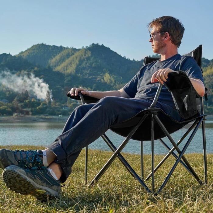 Крісло кемпінгове розкладне Timber Ridge 200 кг, широке 63 см, з ізольованою сумкою-холодильником, чорне