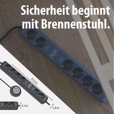 Бренненштуль Eco-Line Comfort Switch Plus мережевий фільтр 6-фазовий (розподільний блок з 2 постійними та 4 вимикачами, підсвічений вимикач) антрацит