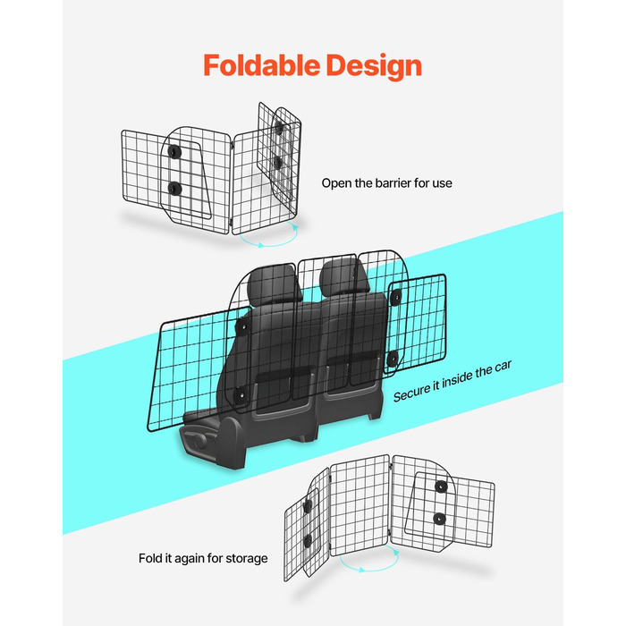 Автобар'єр для собак VEVOR - регульована перегородка, сітка (968x405 мм), захист для заднього сидіння, універсальна для SUV, позашляховиків, вантажівок, складана (93-150см*42см)