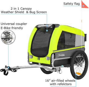 Універсальний візок-перевозник для собак Tiggo VS Pets Medium: 2-в-1 (велосипедний, буксирний)