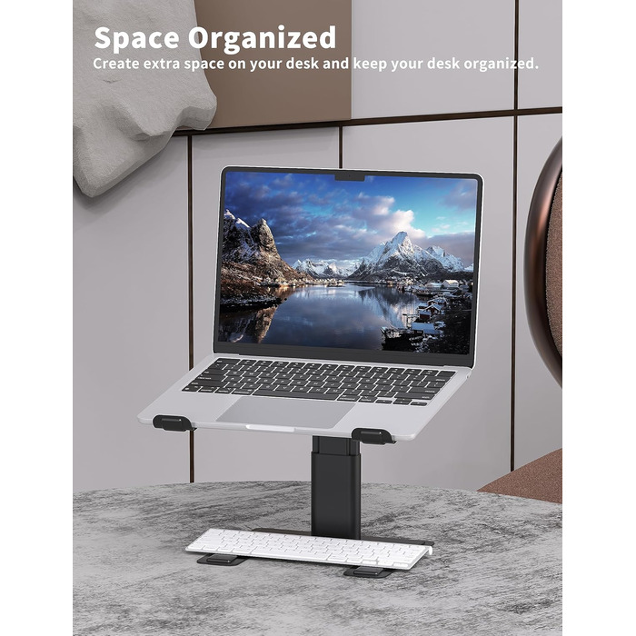 Підставка для ноутбука ALASHI, регульована висота, ергономічна, металева, чорна (10-15.6 дюймів)