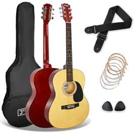 3rd Avenue 4/4 Вестерн-гітара (набір) зі сталевими струнами, для початківців – 6 місяців БЕЗКОШТОВНИХ уроків, чохол, медіатор та запасні струни – натуральний колір