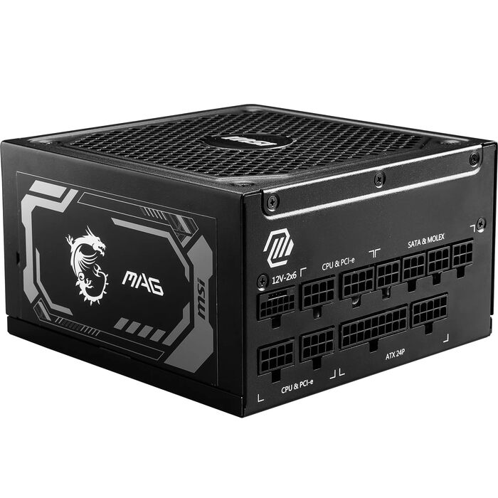 Блок живлення MSI MAG A750GL PCIE5 750W, 80 Plus Gold, повністю модульний, ATX 3.0, підтримка PCIe 5.0, 120мм FDB вентилятор, чорні плоскі кабелі