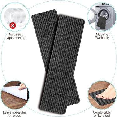 Килимок на сходи ToStair, 76x20 см (15 шт.) Антиковзка підкладка для сходів, захист для дерев'яних ступенів, килимки для дому для дітей, літніх людей та собак, чорний