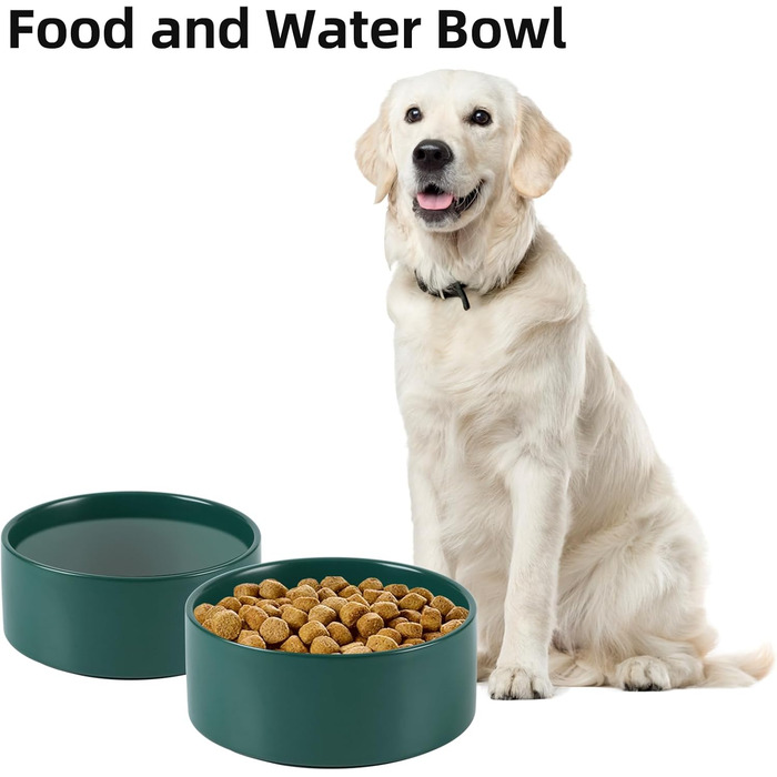 Керамічна годівниця для собак 21 см з неслизьким покриттям - 1,8 л, зелена миска для корму та води