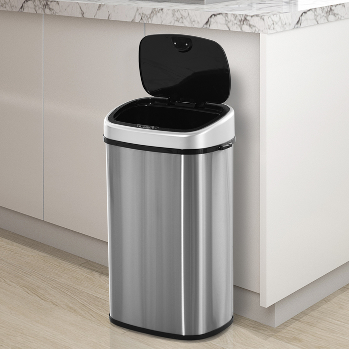 HOMCOM 58L Automatic Trash Can with Infrared Sensor, Hygienic, Large, Stainless Steel Silver, L40.9 x B28.9 x H68 cm