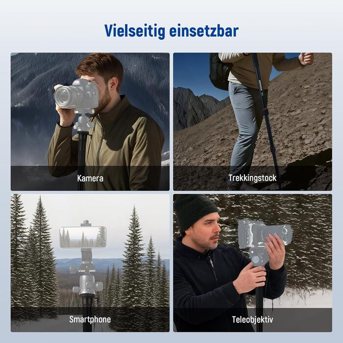 NEEWER Монопод 155 см для камери: легкий, портативний, з адаптерами 1/4' та 3/8' для DSLR та відеокамер, витримує до 8 кг