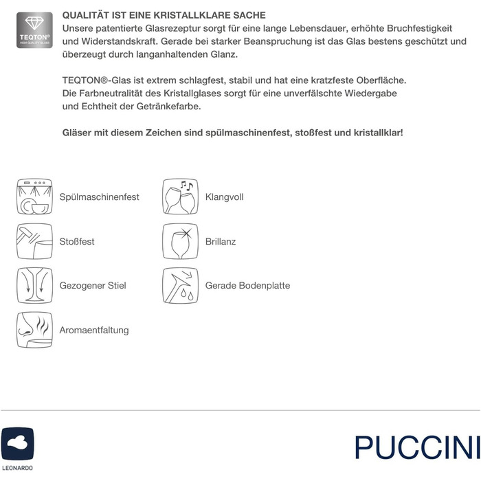 Набір келихів для білого вина LEONARDO HOME PUCCINI, 6 шт, 560 мл, міцне скло, стійкі до подряпин, для посудомийної машини, з серветкою для полірування