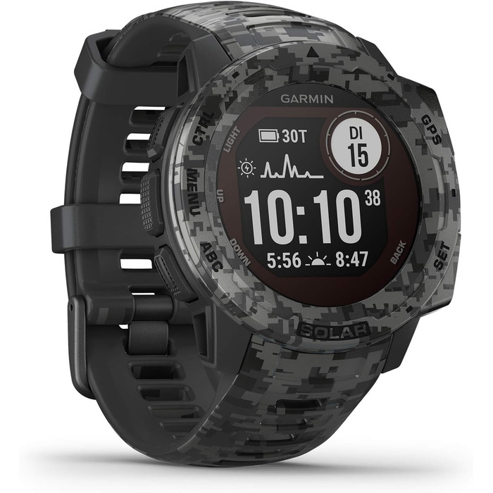 Garmin Instinct - водонепроникний GPS-годинник зі спортивними та фітнес-функціями. Вимірювання частоти серцевих скорочень на зап'ясті, фітнес-трекер та сповіщення зі смартфона. Різноманітні моделі (Instinct Solar Camo, Шкіряно-сірий)