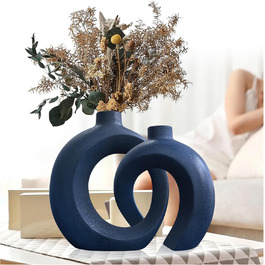 White Ceramic Donut Vase Set - Pampas & Dried Flower Decor - Modern Boho Aesthetic Home Decor