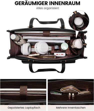 Сумка для ноутбука LOVEVOOK жіноча водонепроникна, сумка для роботи та навчання, бізнес-портфель, 17.3 дюйми, чорний/бежевий/коричневий