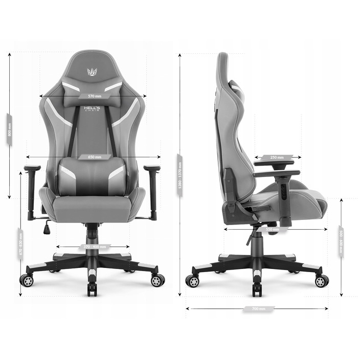 Ігрове крісло HELL'S CHAIR HC-2002 Grey-White, штучна шкіра, сіре