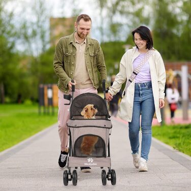 Дитяча коляска 3-в-1 для собак та котів, складна, з регульованою ручкою, 6 коліс, дихаюча сітка, великий об'єм (Блакитно-зелений) (кофе)