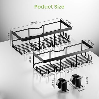 HouseUp Shower Shelf No Drilling, 2 Pack Shower Rod Storage Shelf Stainless Steel for 18mm-25mm Shower Rod, Black Bathroom Organizer Shampoo Holder for Shower