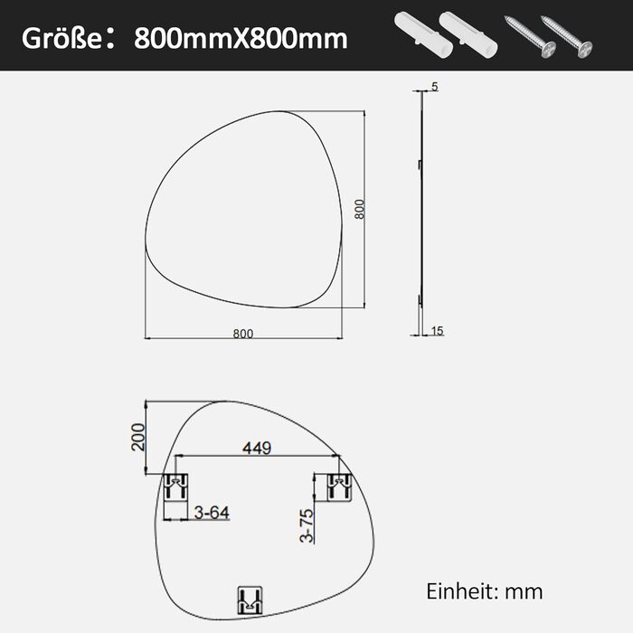 Дзеркало Boromal Spiegel чорне 40x60 см з металевим обрамленням для ванної, туалету, спальні (80x80 см, асиметричний стиль C)