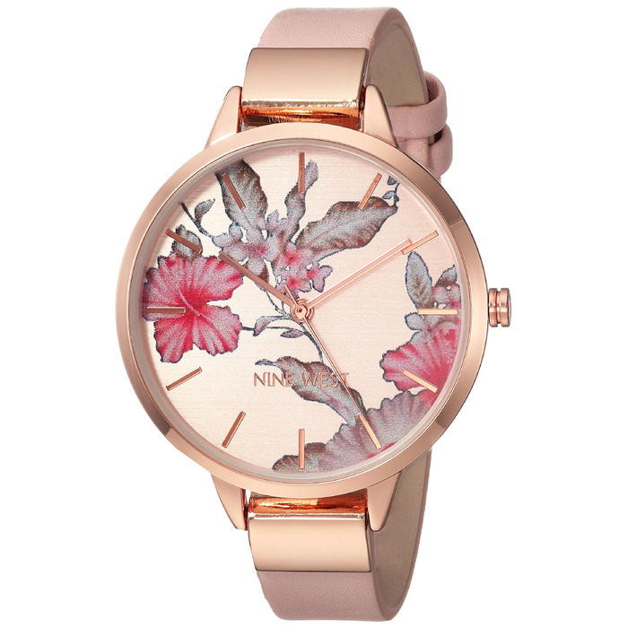 Жіночий наручний годинник Nine West з квітковим циферблатом, рожевий