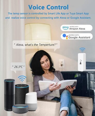 WLAN Smart Thermometer Hygrometer, Digital Mini Indoor Temperature and Humidity Sensor, Room Temperature Humidity Sensor App Remote Control for Greenhouse Basement, Compatible with Alexa/Google Home. 4Pack