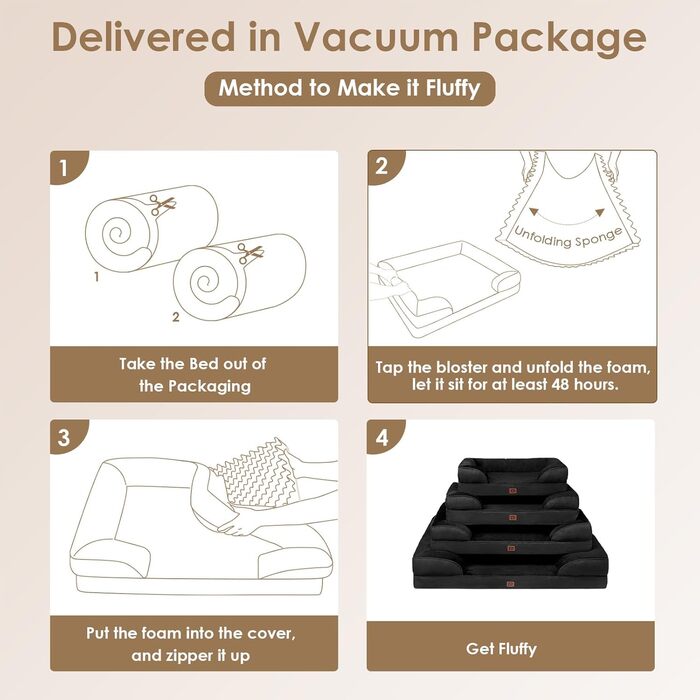 Ортопедичне ліжко для собак EHEYCIGA, великі та середні породи, 91x68 см, Memory Foam, миється, вологостійке, з високим бортиком (89x56x17 см), чорне