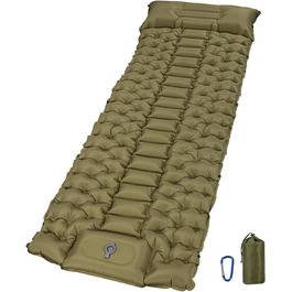 Tixexo Self-Inflating Sleeping Pad - 10cm Thick Air Mattress for Camping with Foot Pump & Pillow, Ripstop Anti-Tear, Compact for Hiking, Travel, Beach, Green