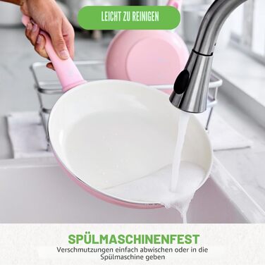 Набір кухонного посуду GreenLife Soft Grip з керамічним антипригарним покриттям, 16 предметів (сковорода, сотейник, каструлі), без PFAS, підходить для посудомийки та духовки, Рожевий