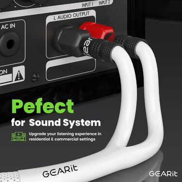 Акустичний кабель GEARit OFC 2 x 2,5 мм² (14 AWG), 1.8м, Hi-Fi аудіо кабель для колонок з позолоченими банановими роз'ємами, білий