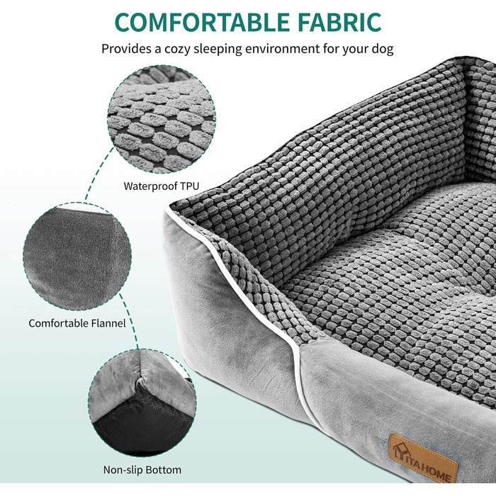 YITAHOME Dog Bed for Medium to Small Dogs, Dog Cushion, Dog Beds, 64x53cm, Non-Slip Bottom Dog Sofa, Grey