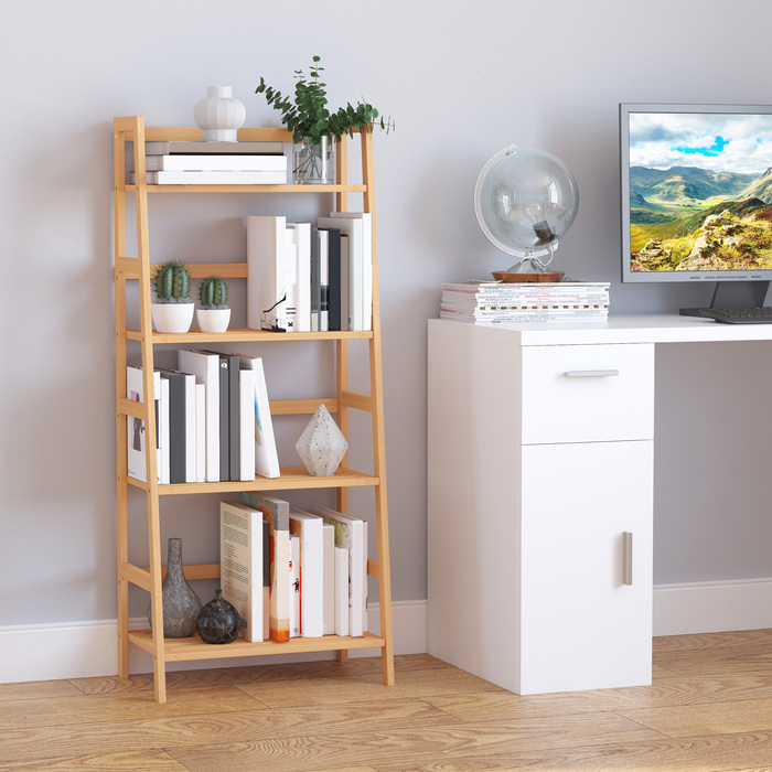 HOMCOM Bookshelf Standing Shelf with 4 Levels Storage Shelf made of Bamboo Office Shelf for Living Room, Bedroom, Office, Natural | Aosom