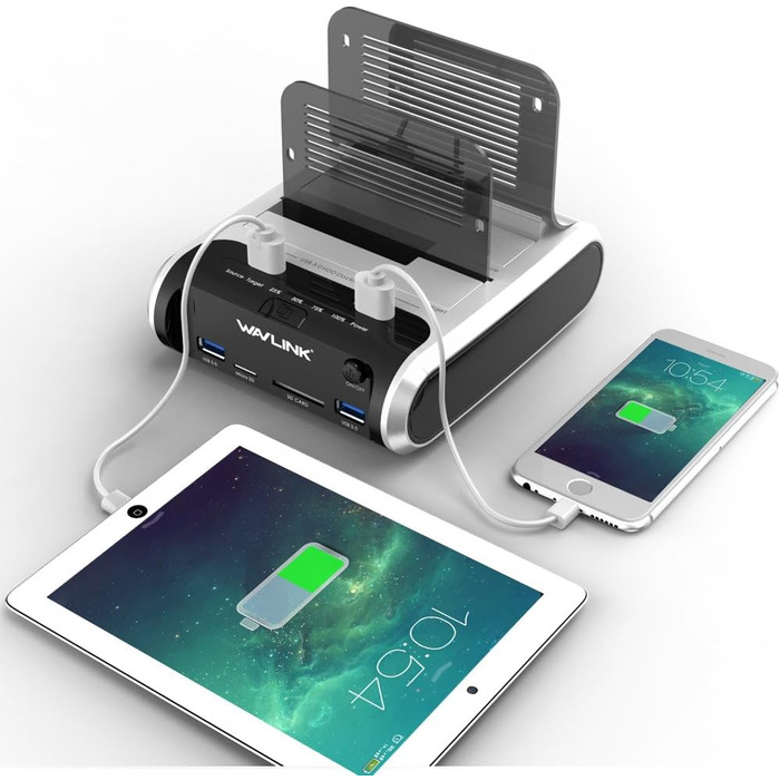 Док-станція для жорстких дисків WAVLINK ST336A: USB, SATA, TF/SD, зарядка, Offline Clone