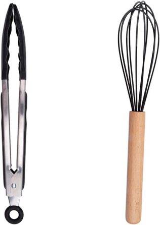 Набір кухонних аксесуарів Alpina 7 предметів з поворотним підставкою – кухонні інструменти, силіконовий набір посуду для приготування їжі (чорний)