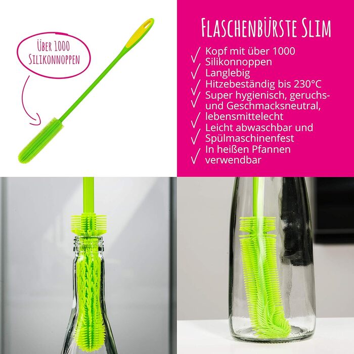 Kochblume Silicone Brush Set, 3-Piece with Interchangeable Heads | Bottle Brush, Dish Brush, Antibacterial, Germ-Free (anthracite)