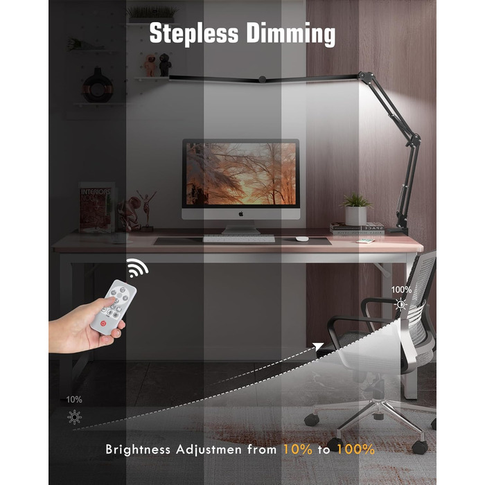LED настільна лампа NOEVSBIG 24W з регулюванням яскравості, 5 режимів, таймер, сенсорне керування, кріплення, денне світло, сучасний дизайн