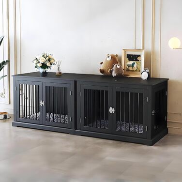 Будка для собак у дім, клітка-меблі з подушкою, затишний вольєр для собак, собачий будиночок, клітки для великих собак, меблева бутка з відкидним верхом, білий (L) (чорний*2)