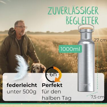 Термофляга 1л з нержавіючої сталі: ізольована, для туризму, велоспорту, офісу, без BPA, 1000 мл