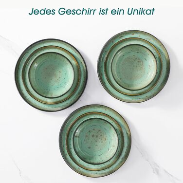 Набір посуду на 6 осіб vancasso AMBER, 18 предметів, ручної роботи, з реактивною глазур'ю, смарагдово-зелений