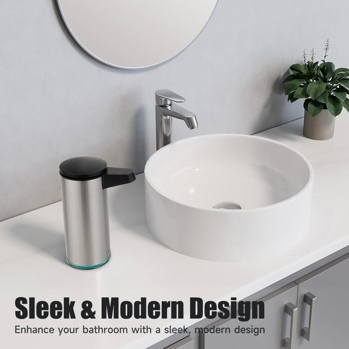 AIKE 380ml Automatic Touchless Soap Dispenser, USB Rechargeable, Stainless Steel Soap Dispenser for Bathroom & Kitchen, Model AK1333S