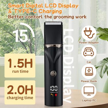 Набір для стрижки собак 4 в 1 Ninonly: тиха, акумуляторна машинка для собак та котів з 4 насадками для тіла, лап, очей та вух. Тример для лап. Чорний колір.