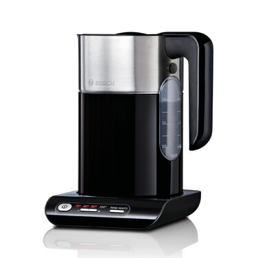 Електричний чайник Bosch TWK8613P, 1.5 л, чорний: автоматичне відключення, захист від перегріву, регулювання температури, функція підігріву