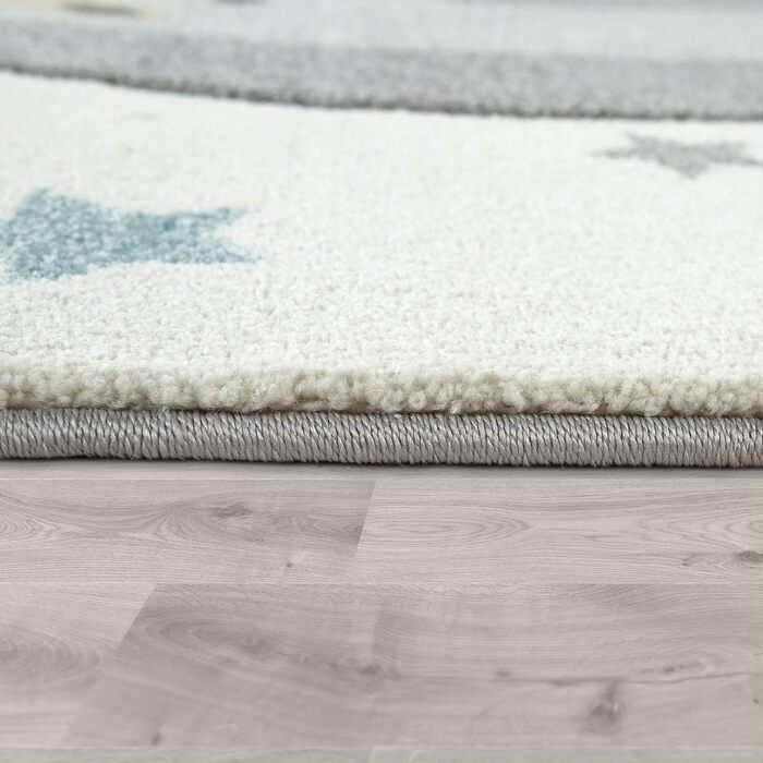 Paco Home Rug Children's Room Boy Girl Kids Rug Play Rug Short Pile 3D Optics Mountains Stars Clouds Animals Cream Gray Blue Yellow, Size: 160x230 cm 160 x 230 cm (Rectangular) Cream
