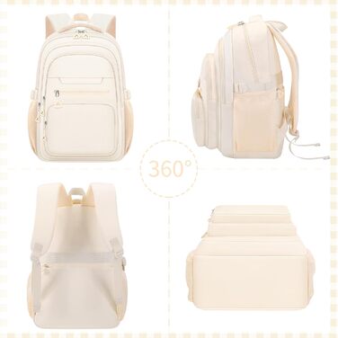 Жіночий рюкзак для школи, коледжу та подорожей, великий, для ноутбука, бежевий