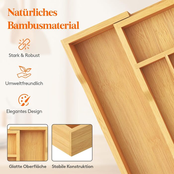 Органайзер для столових приборів Lifewit для шухляд 43 см, дерев'яний, для кухні (24-40 см)