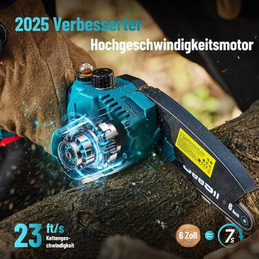 Акумуляторна міні-пила SEESII 6 дюймів з автоматичною подачею оливи та запасним ланцюгом | Акумуляторна ланцюгова пила для саду, стрижки гілок та різання деревини